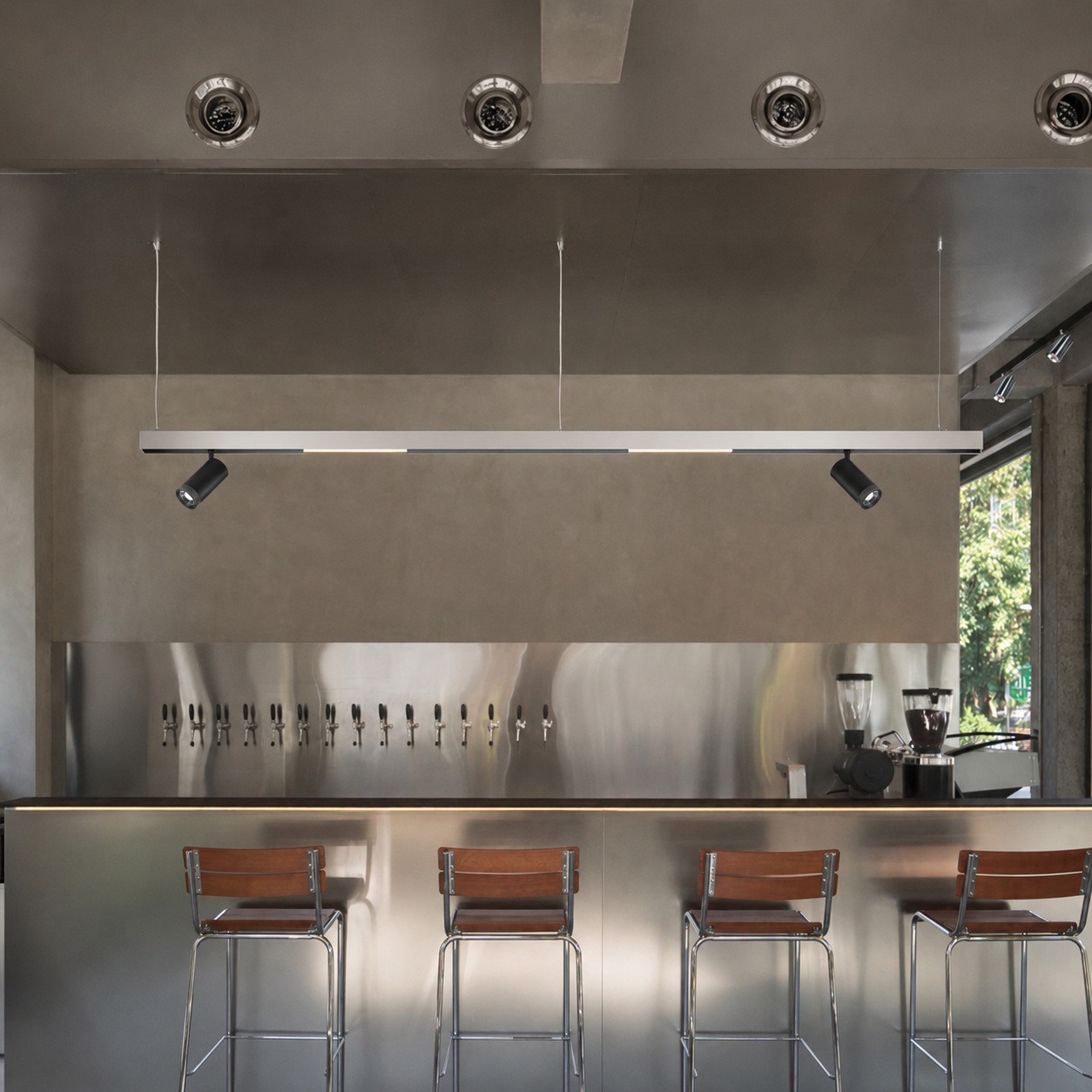 Industrial Magnetic Track Linear Pendant Light - Brushed Silver Aluminum LED Linear Lighting System For Office