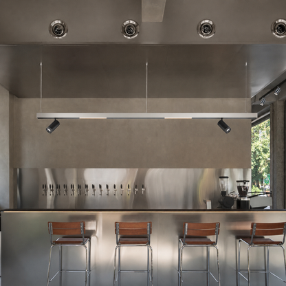 Industrial Magnetic Track Linear Pendant Light - Brushed Silver Aluminum LED Linear Lighting System For Office