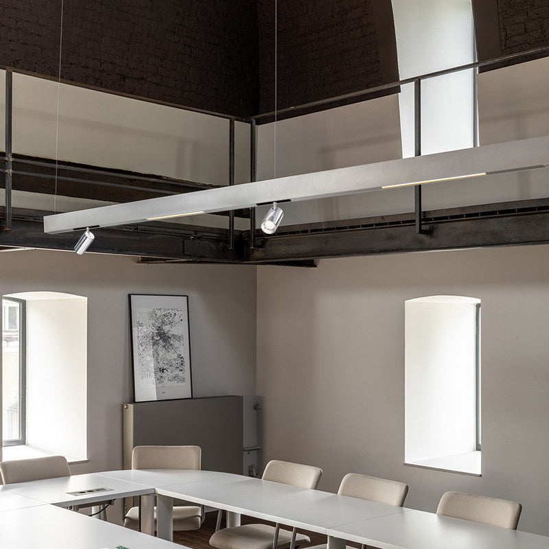 Industrial Magnetic Track Linear Pendant Light - Brushed Silver Aluminum LED Linear Lighting System For Office