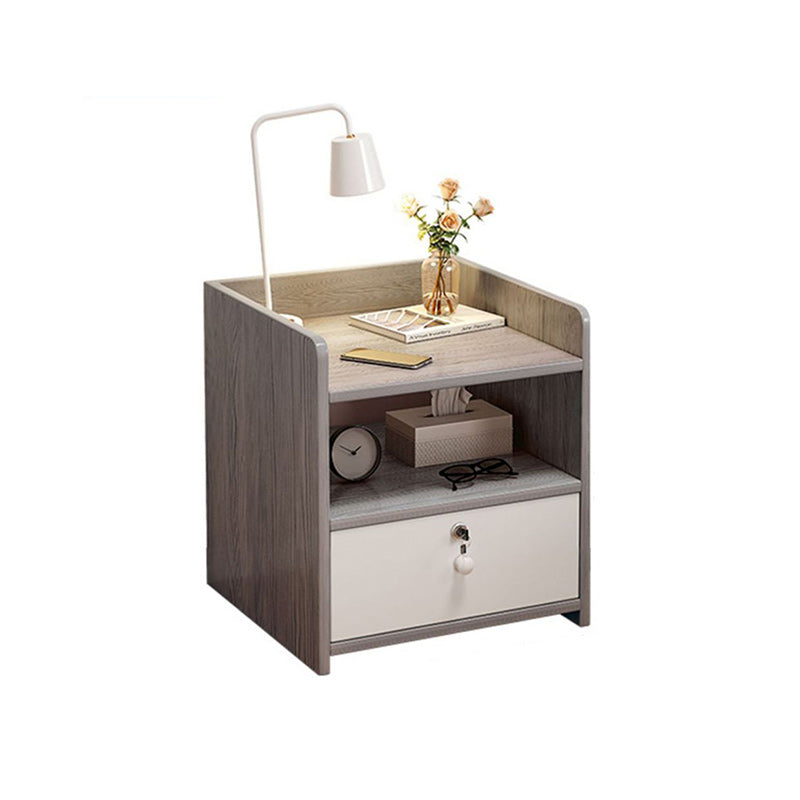 Modern Minimalist Engineered Wood Metal Rounded Square Nightstand With 1/2 Drawers For Bedroom