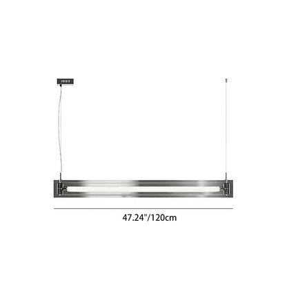 Modern Minimalist Rectangle Glass Stainless Steel LED Island Light Chandelier For Home Office