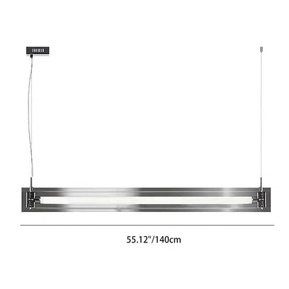Modern Minimalist Rectangle Glass Stainless Steel LED Island Light Chandelier For Home Office