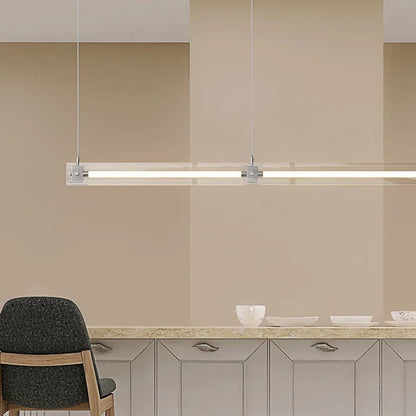 Modern Minimalist Rectangle Glass Stainless Steel LED Island Light Chandelier For Home Office