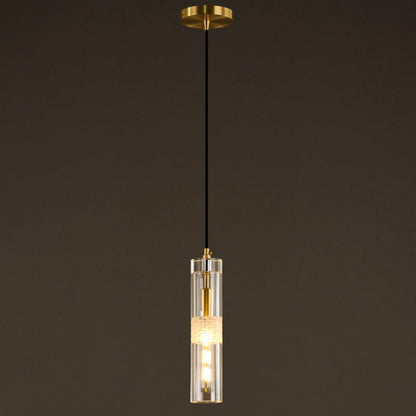 Modern Luxury Cylindrical All-Copper Glass 1-Light Pendant Light For Bedroom