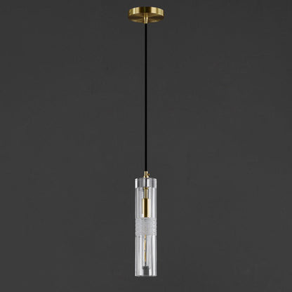 Modern Luxury Cylindrical All-Copper Glass 1-Light Pendant Light For Bedroom