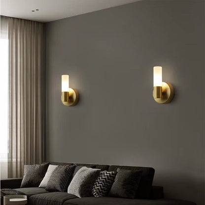 Modern Art Deco Cylindrical Acrylic Copper 1/2 Light Wall Scone Lamp For Bedroom