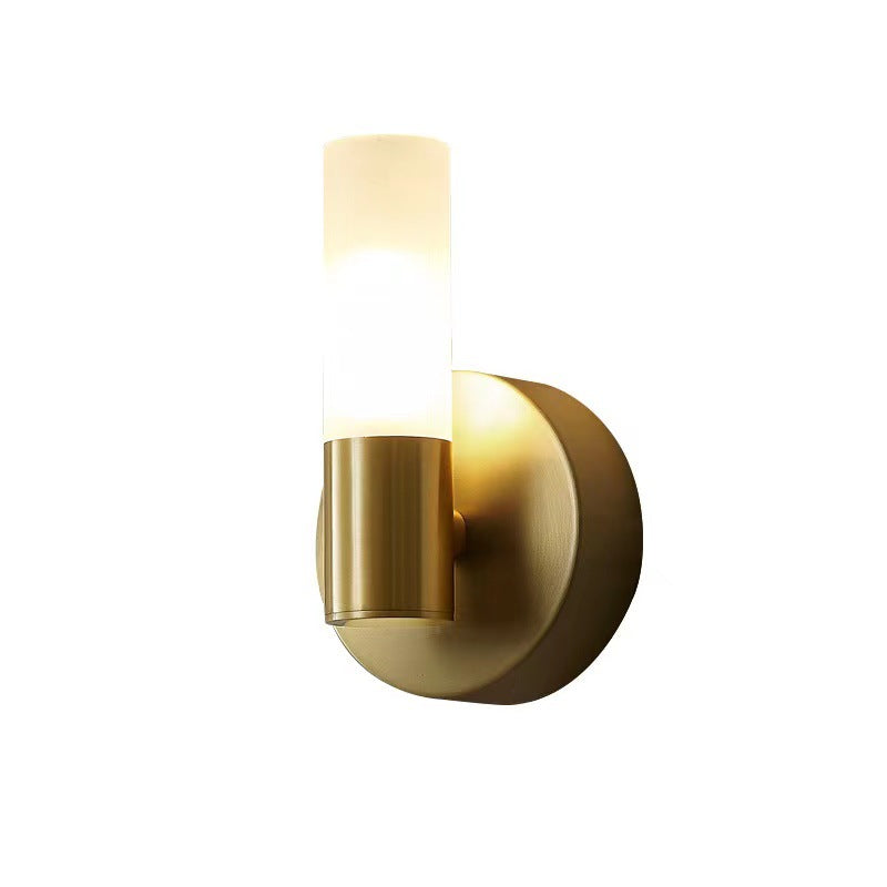Modern Art Deco Cylindrical Acrylic Copper 1/2 Light Wall Scone Lamp For Bedroom