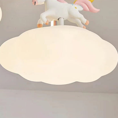 Contemporary Creative Unicorn Cloud Resin Acrylic Iron LED Semi-Flush Mount Ceiling Light For Bedroom