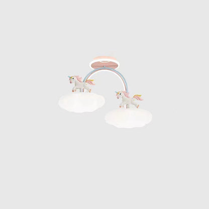 Contemporary Creative Unicorn Cloud Resin Acrylic Iron LED Semi-Flush Mount Ceiling Light For Bedroom