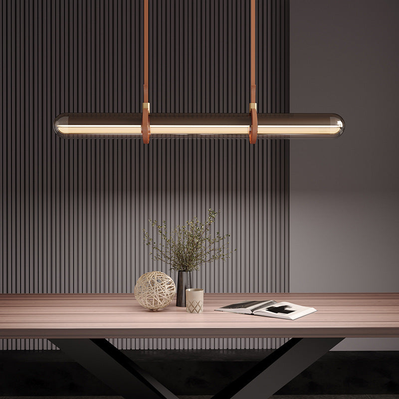 Contemporary Creative Cylindrical Glass Belt LED Island Light Chandelier For Dining Room