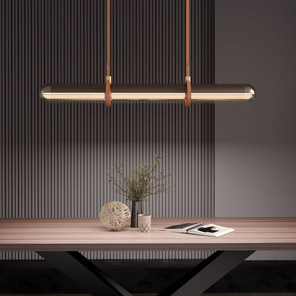 Contemporary Creative Cylindrical Glass Belt LED Island Light Chandelier For Dining Room