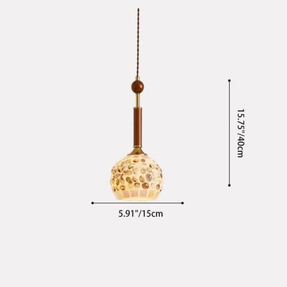 Contemporary Creative Cylinder Glass Wooden Shell Iron 1-Light Pendant Light For Bedroom