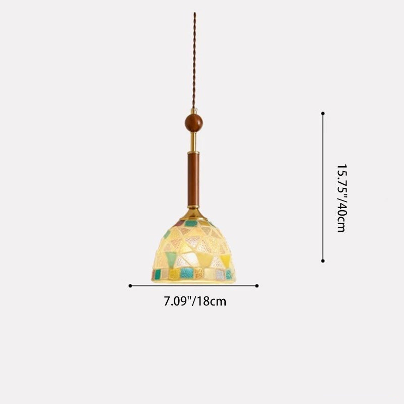 Contemporary Creative Cylinder Glass Wooden Shell Iron 1-Light Pendant Light For Bedroom