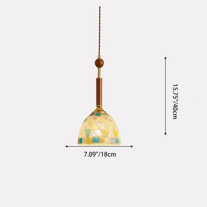 Contemporary Creative Cylinder Glass Wooden Shell Iron 1-Light Pendant Light For Bedroom