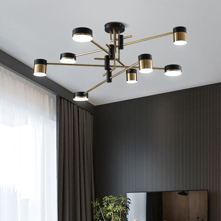 Modern Art Deco Cylindrical Irregular Line Iron Acrylic LED Semi-Flush Mount Ceiling Light For Living Room
