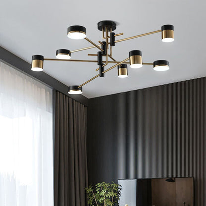 Modern Art Deco Cylindrical Irregular Line Iron Acrylic LED Semi-Flush Mount Ceiling Light For Living Room