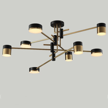 Modern Art Deco Cylindrical Irregular Line Iron Acrylic LED Semi-Flush Mount Ceiling Light For Living Room
