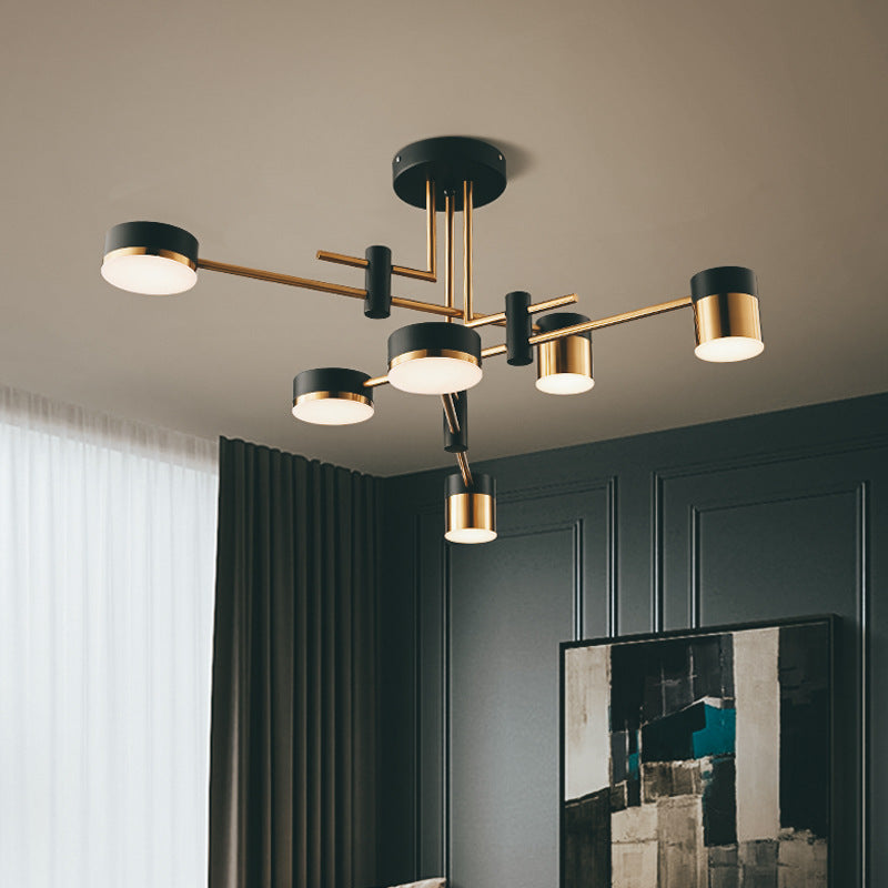 Modern Art Deco Cylindrical Irregular Line Iron Acrylic LED Semi-Flush Mount Ceiling Light For Living Room