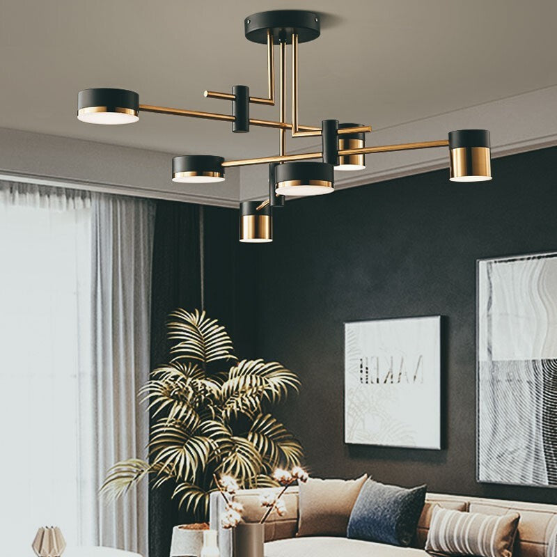 Modern Art Deco Cylindrical Irregular Line Iron Acrylic LED Semi-Flush Mount Ceiling Light For Living Room