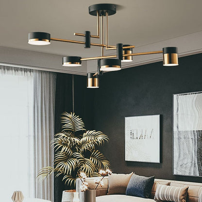 Modern Art Deco Cylindrical Irregular Line Iron Acrylic LED Semi-Flush Mount Ceiling Light For Living Room