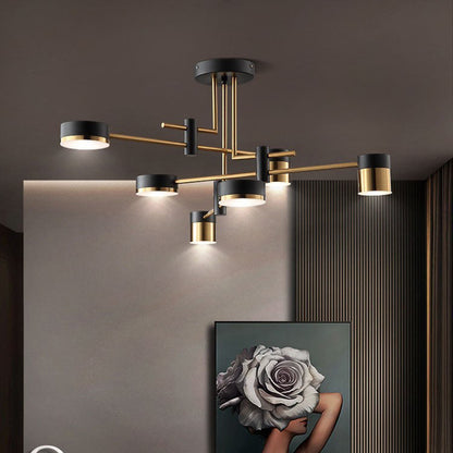 Modern Art Deco Cylindrical Irregular Line Iron Acrylic LED Semi-Flush Mount Ceiling Light For Living Room