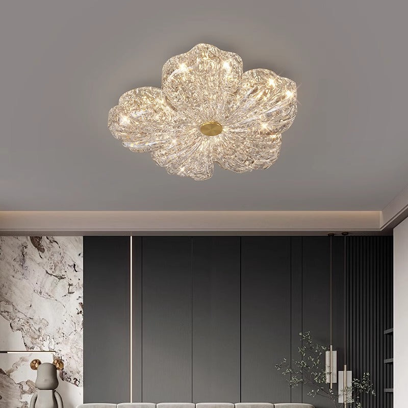 Contemporary Luxury Flower-Shaped Iron Resin LED Flush Mount Ceiling Light For Bedroom