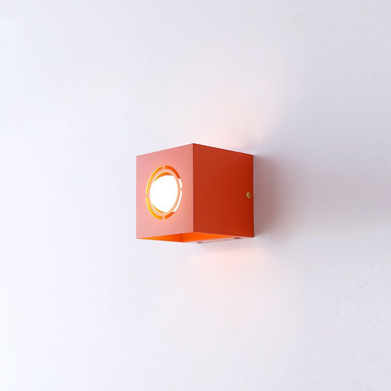 Modern Minimalist Square Round Iron 1-Light Wall Scone Lamp For Bedroom