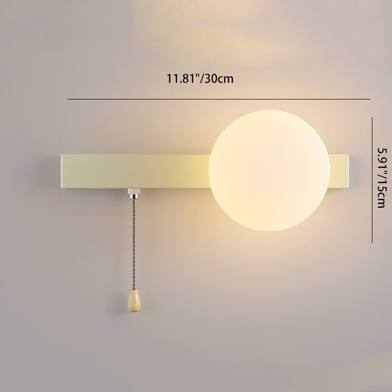Modern Minimalist Rectangular Spherical Round Iron Glass 1-Light Wall Sconce Lamp For Bedroom