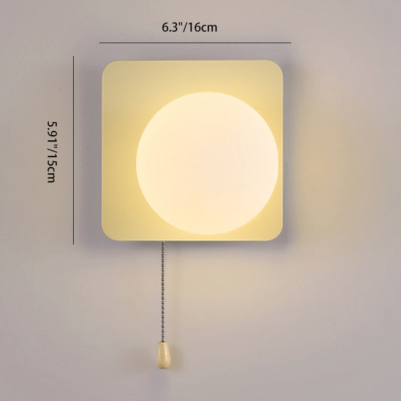 Modern Minimalist Rectangular Spherical Round Iron Glass 1-Light Wall Sconce Lamp For Bedroom