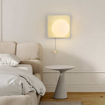 Modern Minimalist Rectangular Spherical Round Iron Glass 1-Light Wall Sconce Lamp For Bedroom