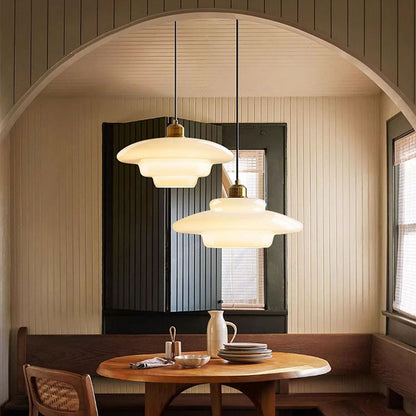 Modern Minimalist Flying Saucer-Shaped Spherical Round Iron Glass 1-Light Pendant Light For Dining Room
