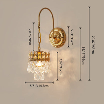 Traditional French Crown-Shaped Cylindrical Iron Crystal 1-Light Wall Scone Lamp For Bedroom