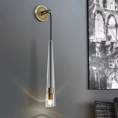 Modern Minimalist Conical Cylinder Copper Crystal 1-Light Wall Scone Lamp For Living Room