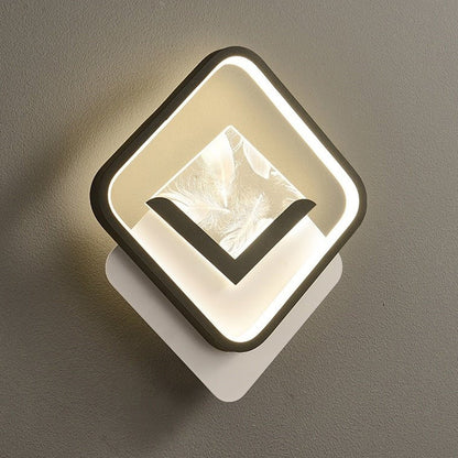 Modern Minimalist Rhombus Oval Feather Iron Plastic Acrylic LED Wall Scone Lamp For Bedroom