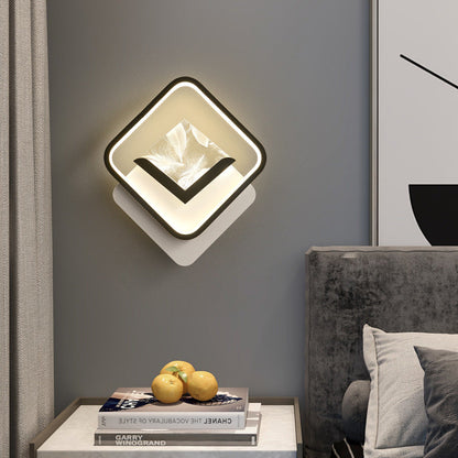 Modern Minimalist Rhombus Oval Feather Iron Plastic Acrylic LED Wall Scone Lamp For Bedroom