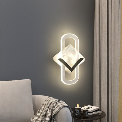 Modern Minimalist Rhombus Oval Feather Iron Plastic Acrylic LED Wall Scone Lamp For Bedroom