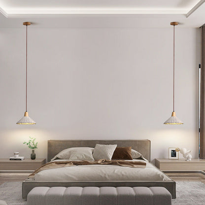 Traditional French Sector Round Cement Wooden 1-Light Pendant Light For Living Room
