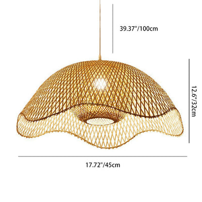 Traditional Rustic Spherical Round Lotus-Shaped Bamboo 1-Light Pendant Light For Living Room