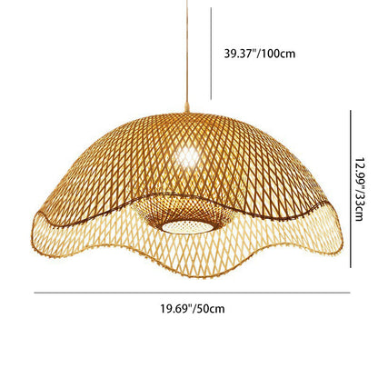 Traditional Rustic Spherical Round Lotus-Shaped Bamboo 1-Light Pendant Light For Living Room