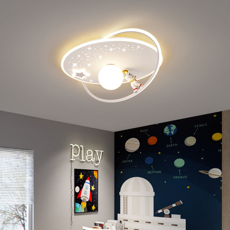 Contemporary Creative Kid Spherical Round Iron Glass Acrylic LED Flush Mount Ceiling Light For Bedroom