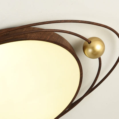 Contemporary Creative Cylindrical Spherical Planetary Shape Iron Acrylic LED Flush Mount Ceiling Light For Bedroom