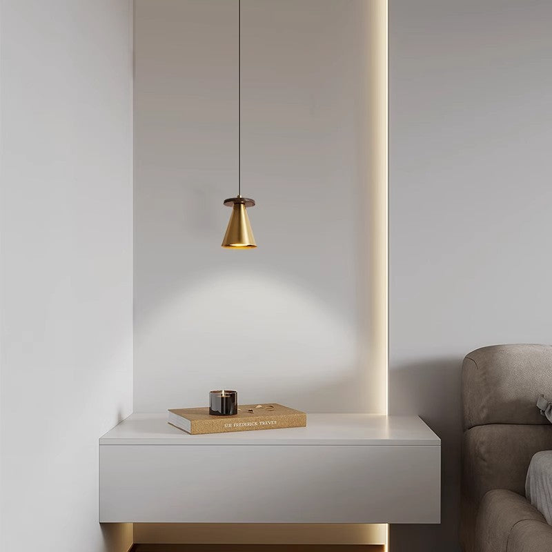 Contemporary Luxury Triangular Full Copper Walnut Wood 1-Light Pendant Light For Living Room