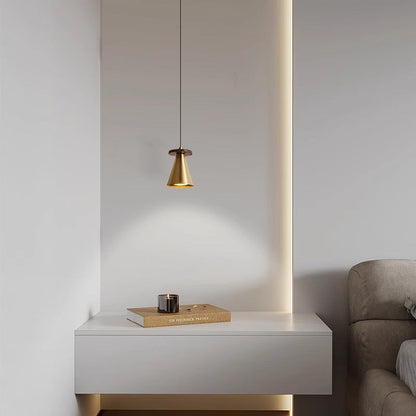 Contemporary Luxury Triangular Full Copper Walnut Wood 1-Light Pendant Light For Living Room