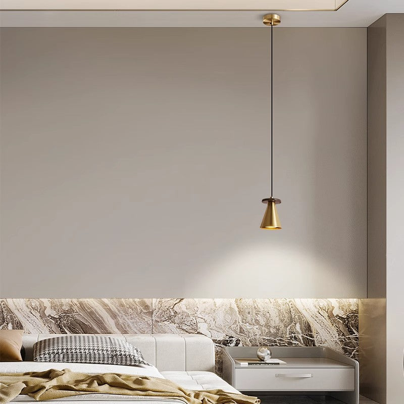 Contemporary Luxury Triangular Full Copper Walnut Wood 1-Light Pendant Light For Living Room