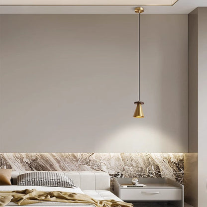 Contemporary Luxury Triangular Full Copper Walnut Wood 1-Light Pendant Light For Living Room