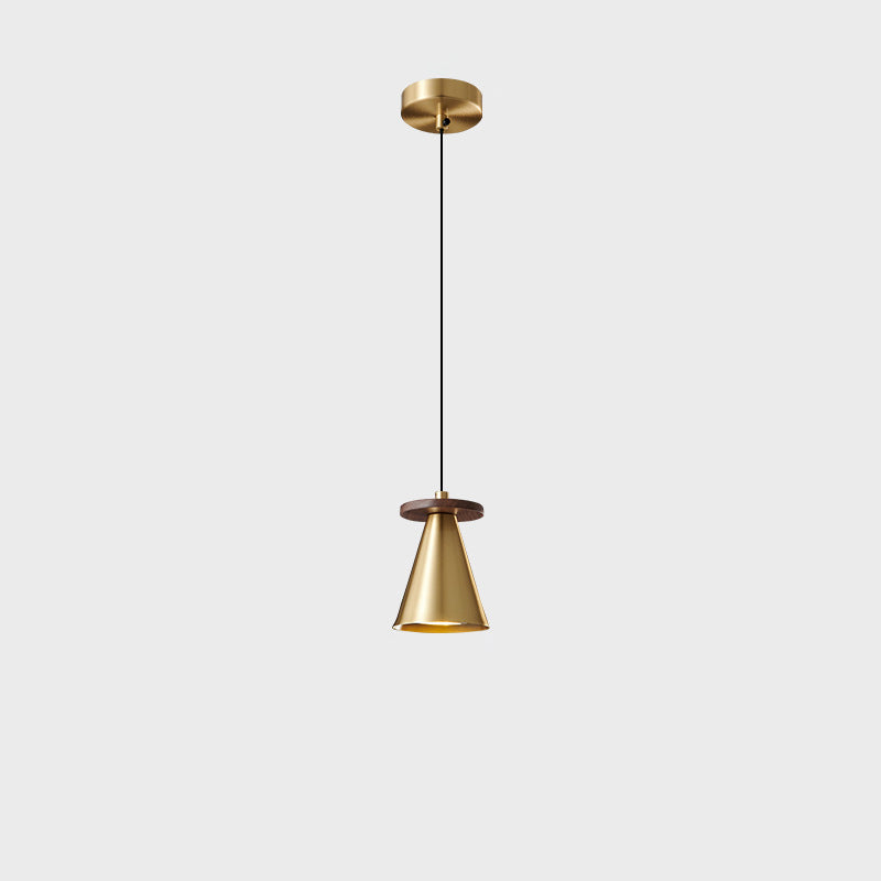 Contemporary Luxury Triangular Full Copper Walnut Wood 1-Light Pendant Light For Living Room