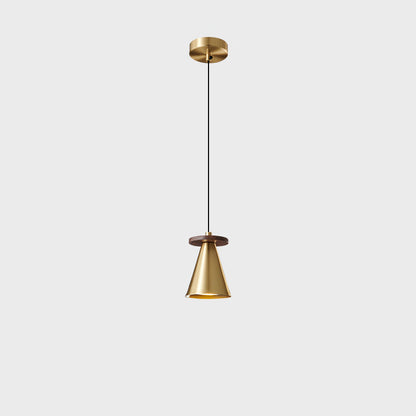 Contemporary Luxury Triangular Full Copper Walnut Wood 1-Light Pendant Light For Living Room