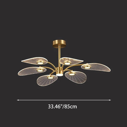 Contemporary Scandinavian Iron Round Branch Leaf Acrylic LED Semi-Flush Mount Ceiling Light For Bedroom