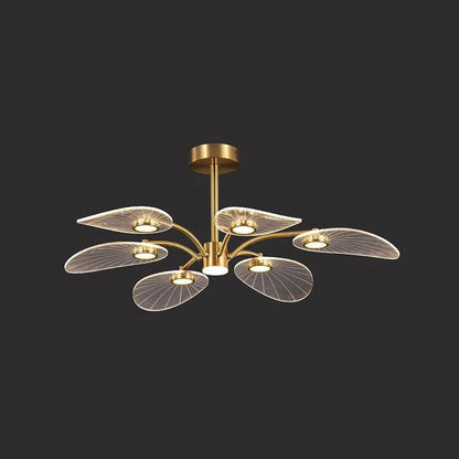 Contemporary Scandinavian Iron Round Branch Leaf Acrylic LED Semi-Flush Mount Ceiling Light For Bedroom