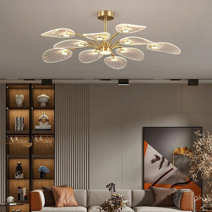 Contemporary Scandinavian Iron Round Branch Leaf Acrylic LED Semi-Flush Mount Ceiling Light For Bedroom